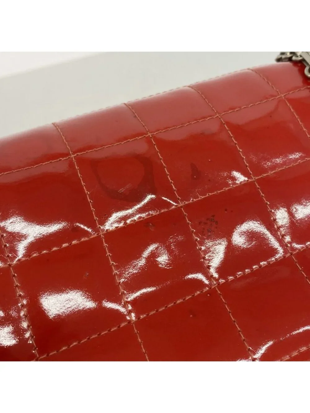 Chanel Shoulder Bag 2.55 Choco Bar Patent Leather Red Silver